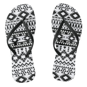 Tongs Motif géométrique Aztec noir et blanc