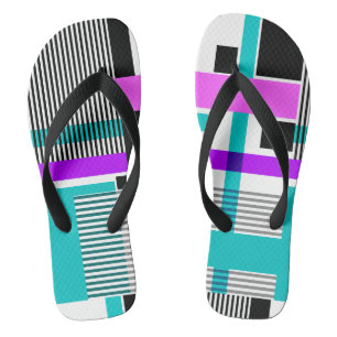 Tongs motif géométrique en couleurs rayées et néons