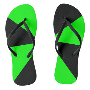 Tongs Motif géométrique moderne noir et vert citron