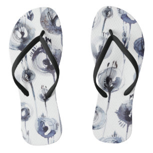 Tongs Motif graphique en plumes abstraites gris bleu