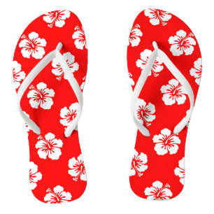 Tongs Motif Hawaïen Hibiscus Rouge et blanc