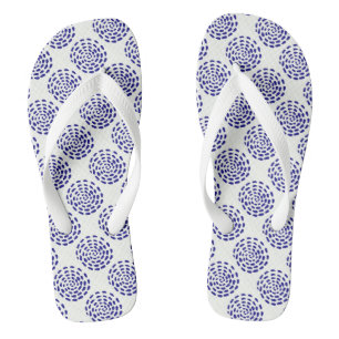 Tongs Motif indigo bleu foncé rayé sur blanc