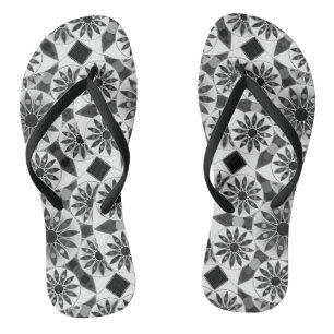 Tongs Motif mandala, noir, blanc et gris