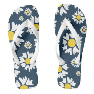 Tongs Motif marguerrier, motif floral, marguerites blanc