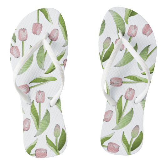 Tongs Motif moderne à fleurs de tulipe rose (Semelle)