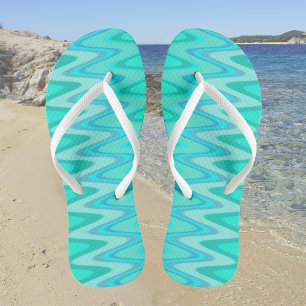 Tongs Motif moderne zigzag - vagues turquoise