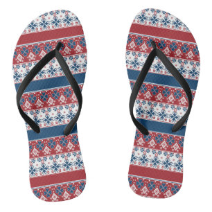 Tongs Motif norvégien rayé bleu rouge