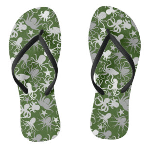 Tongs Motif octopus.b D Green BG