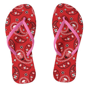 Tongs Motif Paisley avec Arrière - plan rouge-23214