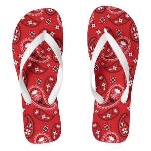 Tongs Motif Paisley avec Arrière - plan rouge-23214