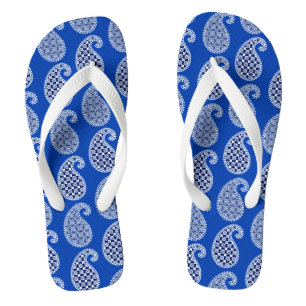 Tongs Motif Paisley, bleu cobalt et blanc