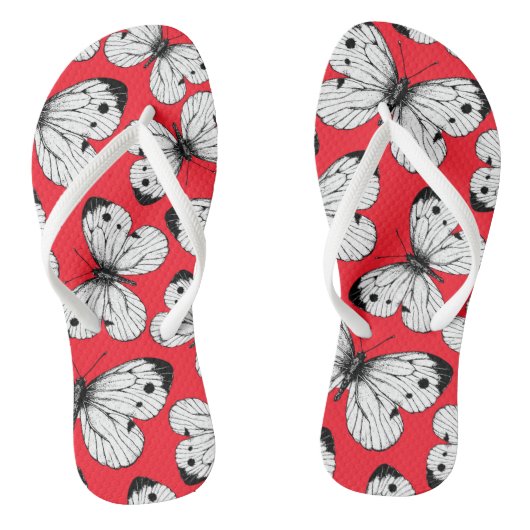 Tongs Motif papillon de chou sur rouge (Semelle)