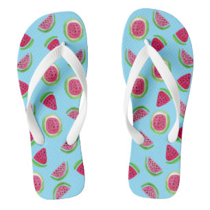 Tongs Motif pastèque à l'aquarelle rouge vert bleu