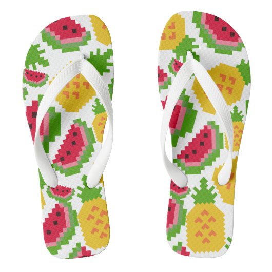 Tongs Motif Pixel de Pastèque et Ananas Tropicaux (Semelle)