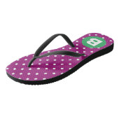 Tongs Motif pois violet vert monogramme (Incliné)