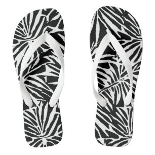 Tongs Motif répétitif de feuille tropicale noir et blanc