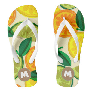 Tongs Motif rétro joli initial Citron Vert Jaune