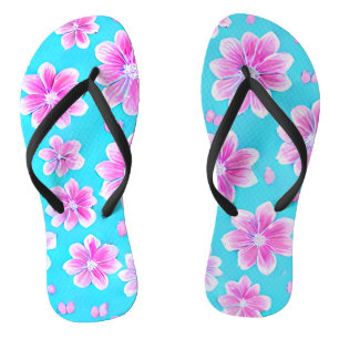 Tongs Motif simple bleu et rose