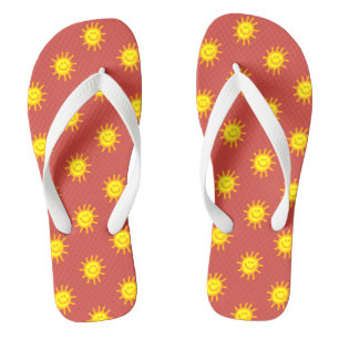 Tongs Motif Soleil Mignon Visage Heureux Rouge Jaune Été