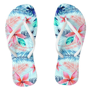 Tongs Motif tropical rose bleu