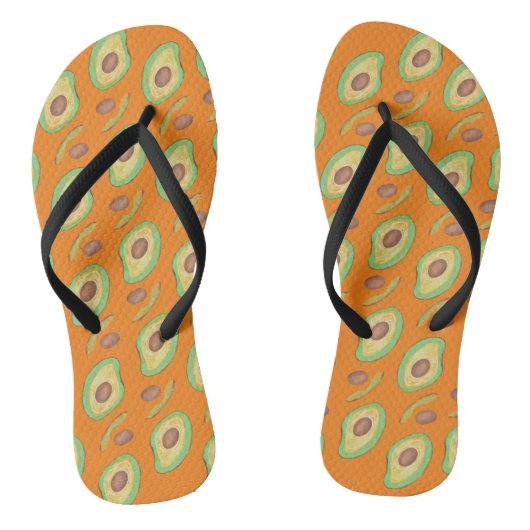 Tongs Motif vert d'avocat lumineux et d'orange de noyau (Semelle)