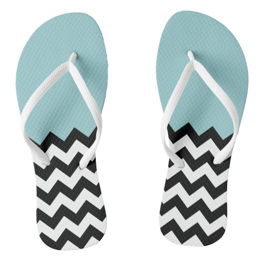 Tongs Motif Zigzag noir et blanc, Chevron, Bleu (Semelle)