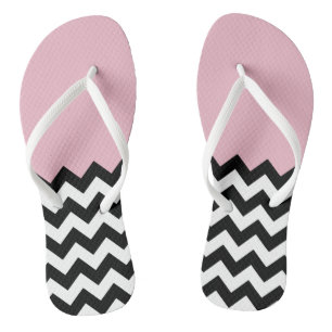 Tongs Motif Zigzag noir et blanc, Chevron, rose