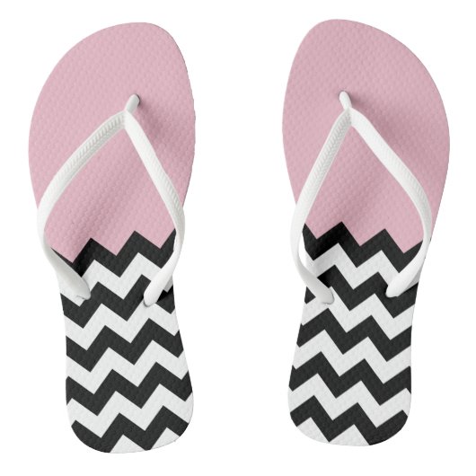 Tongs Motif Zigzag noir et blanc, Chevron, rose (Semelle)
