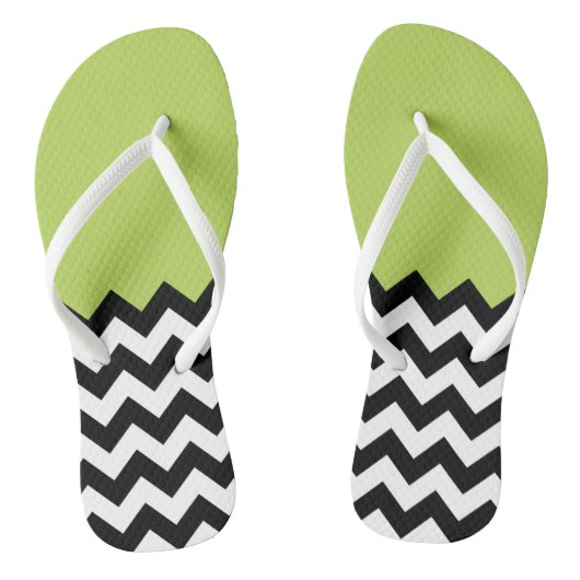 Tongs Motif Zigzag noir et blanc, Chevron, Vert (Semelle)