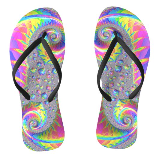 Tongs Neon Arc-en-ciel Spiral Fractal Art numérique Abst (Semelle)