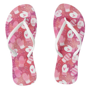 Tongs Noël d'hiver Mittens Motif en rose