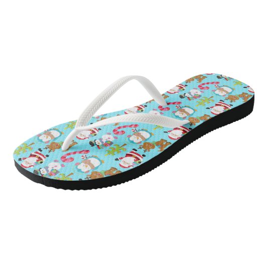 Tongs Noël en Juillet Bleu d'hiver Bleu Père Noël Snowma (Incliné)