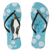 Tongs noël, noël, pingouin, fleurs, bleu, (Semelle)