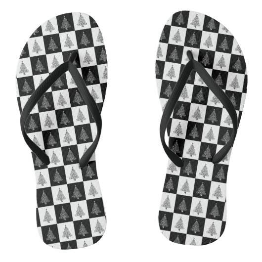Tongs Noël Noir Blanc Motif Style Fête (Semelle)