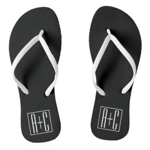 Tongs Noir & Blanc Initiales de couple