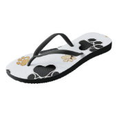 Tongs Noir et blanc canin bronzage d'empreinte de patte (Incliné)