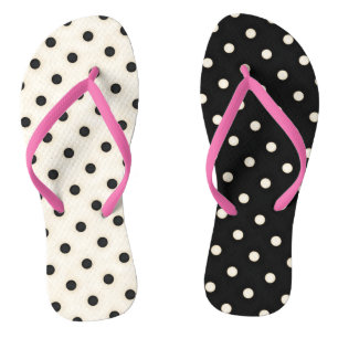 Tongs Noir pois & blanc antique Parti-Coloré