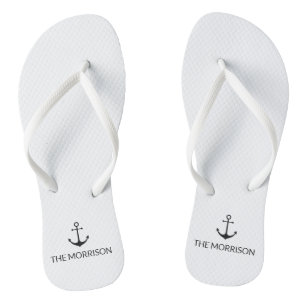 Tongs Nom de bateau personnalisé nautique ancre noire bl