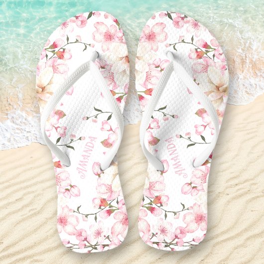 Tongs Nom de la fleur de cerisier rose blanc