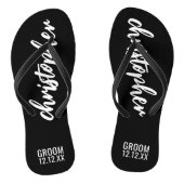 Tongs Nom du script de la pièce Mariage Date Black Flip  (Semelle)