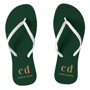Tongs Nom initial du monogramme en or vert émeraude