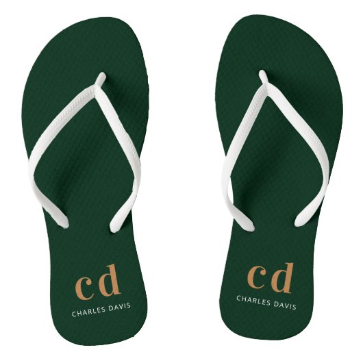 Tongs Nom initial du monogramme en or vert émeraude (Semelle)