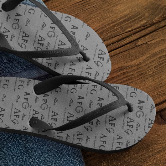 Tongs Nom Monogrammé Imprimé Partout Gris
