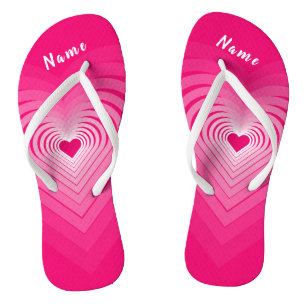 Tongs Nom personnalisé Flip Flops rose avec coeur