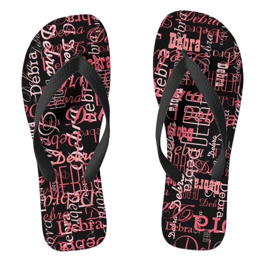Tongs Nom personnalisé Pink Black FlipFlop pour elle (Semelle)