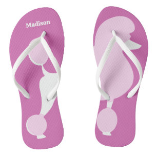 Tongs Nom personnalisé Poodle rose