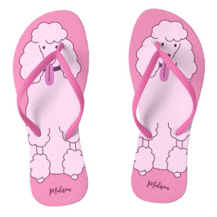 Tongs Nom personnalisé Poodle rose