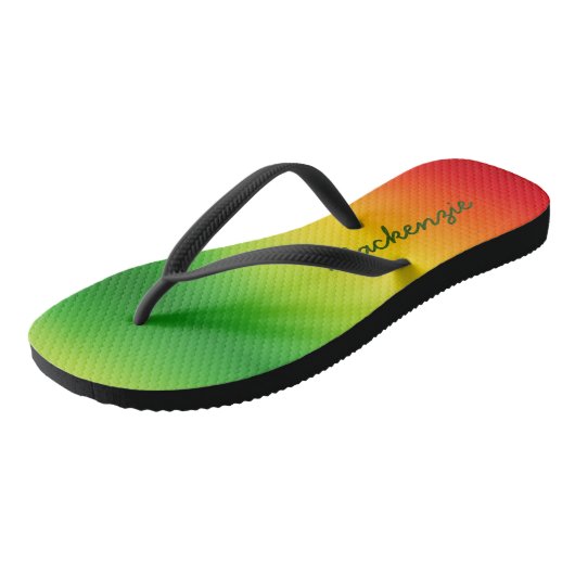 Tongs Nom sur les couleurs tropicales Gradient Vert Jaun (Incliné)