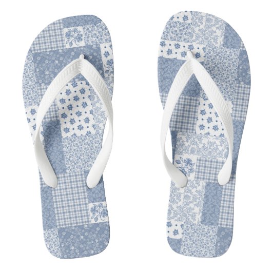 Tongs Nostalgique Indigo Faux Patchwork Flip Flops (Semelle)