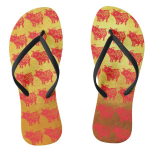 Tongs Nouvelle Année Chinoise du Cochon Rouge Papercut S
